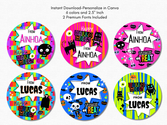 Halloween Stickers Template | Canva Personalized Name Labels | Digital Download