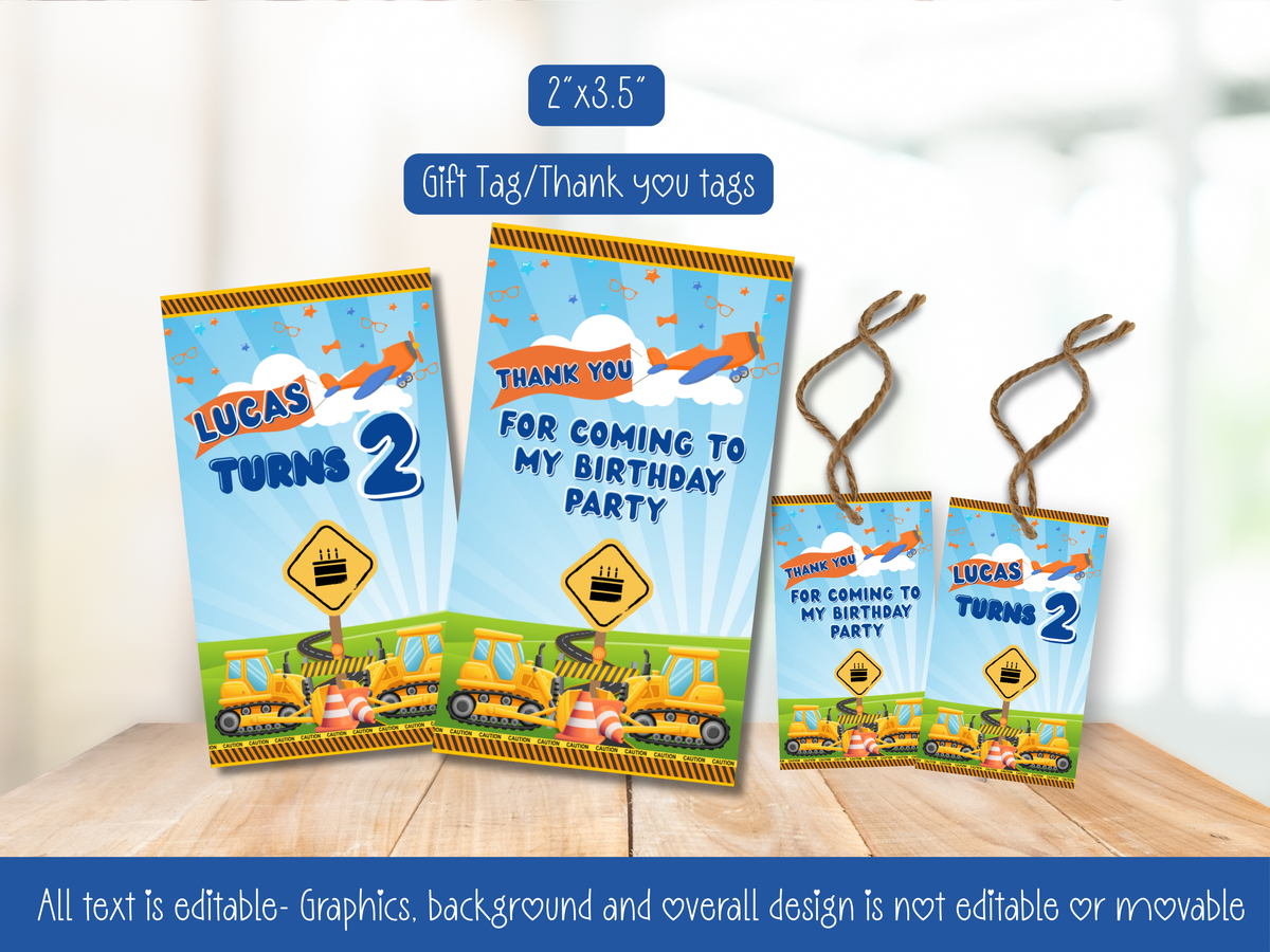 Construction Theme Party Printable (Digital Download) Canva Editable