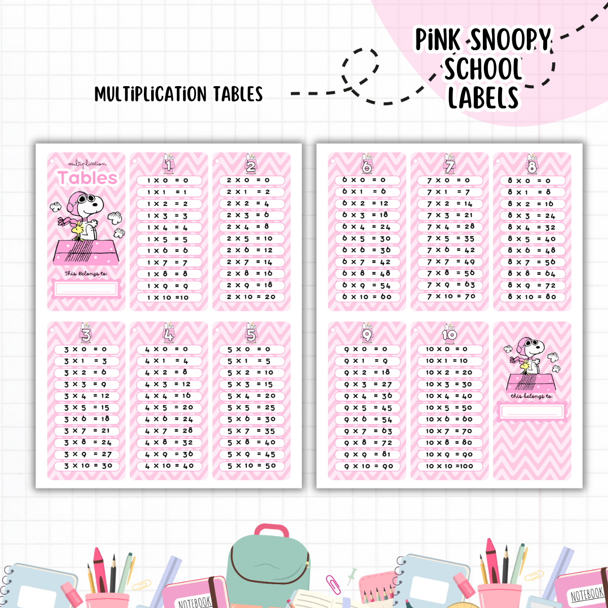 Pink Snoopy School Labels - Digital Download
