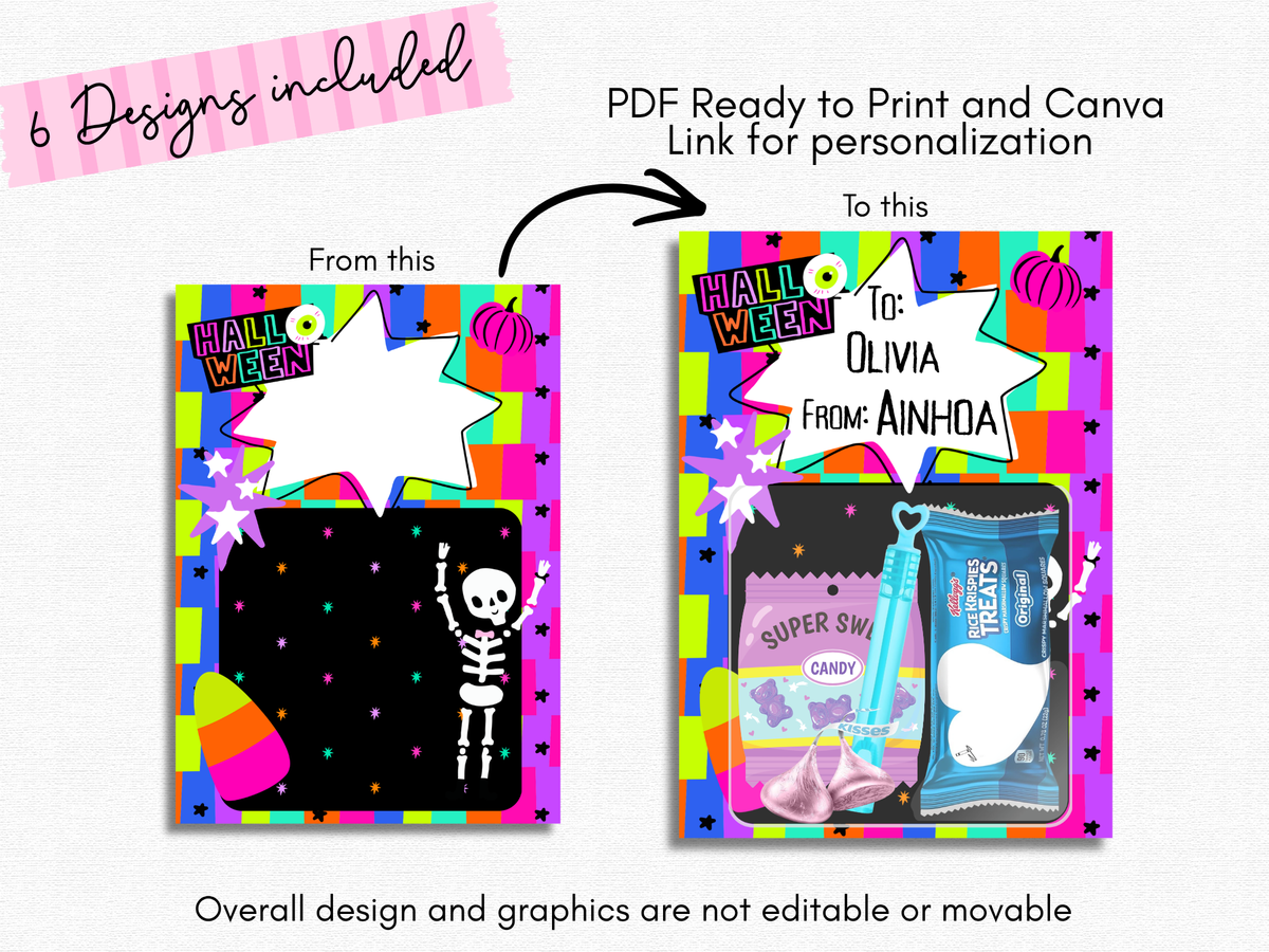 Halloween Blister Card Templates – 6 Designs | Printable + Canva Name Personalization