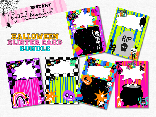 Halloween Blister Card Templates – 6 Designs | Printable + Canva Name Personalization