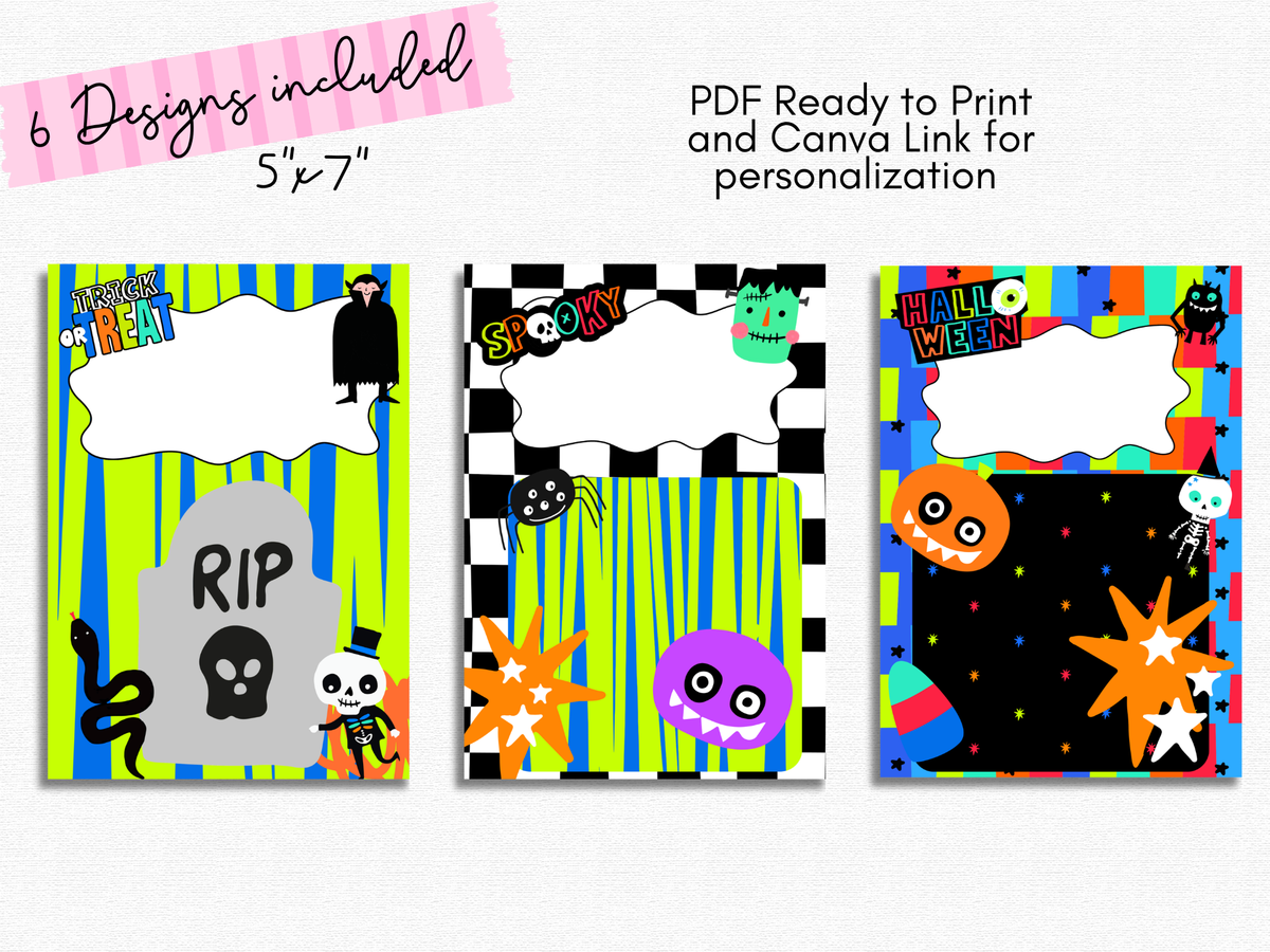 Halloween Blister Card Templates – 6 Designs | Printable + Canva Name Personalization