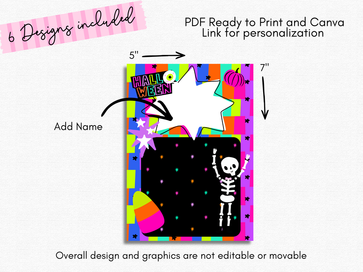 Halloween Blister Card Templates – 6 Designs | Printable + Canva Name Personalization