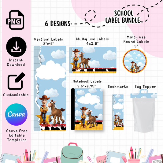 Toy Story Label Bundle Editable School Label Bundle |Editable Canva labels| Notebook Labels | Etiquetas escolares
