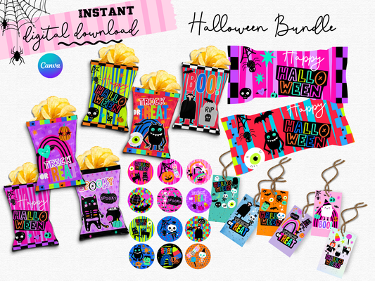 Halloween Party Favor Bundle | Editable Canva Templates + Printable License