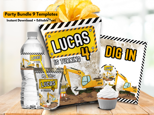 Construction Theme Party Printable (Digital Download) Canva Editable