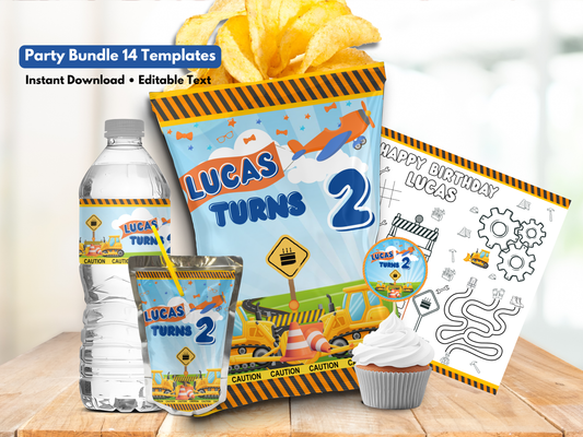 Construction Theme Party Printable (Digital Download) Canva Editable