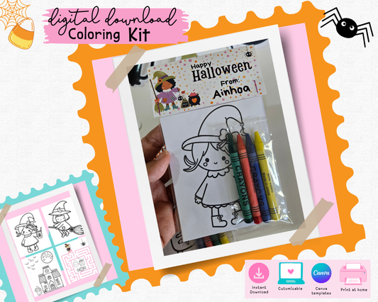 Personalized Halloween Coloring Kit, Party Favors, Classroom Gifts (Digital Download)