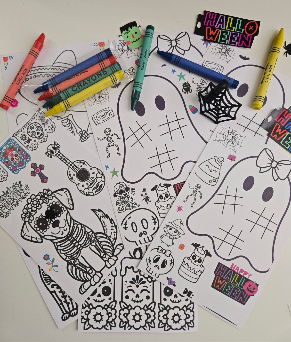 Halloween & Día de los Muertos Coloring Cards | 4 × 6" Printable PDF