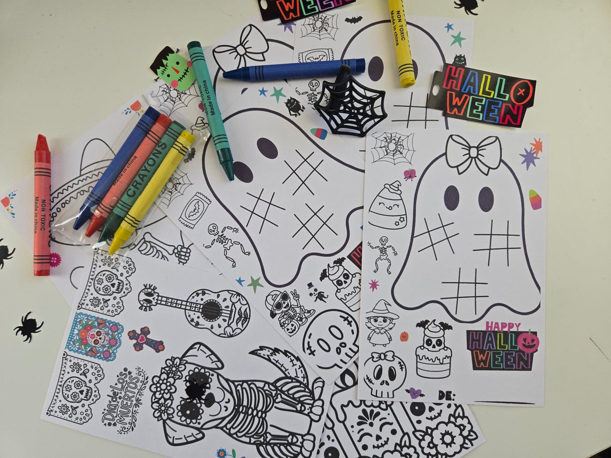 Halloween & Día de los Muertos Coloring Cards | 4 × 6" Printable PDF
