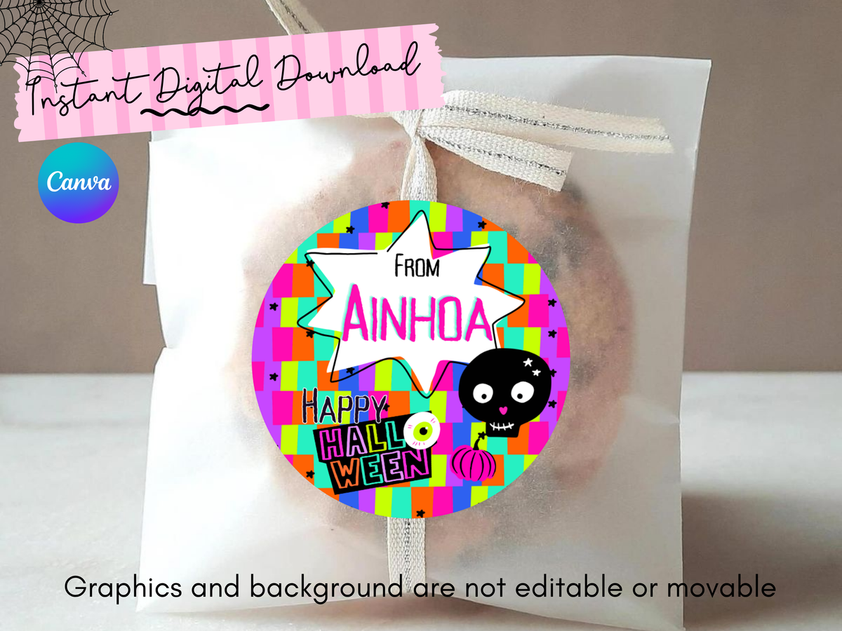 Halloween Stickers Template | Canva Personalized Name Labels | Digital Download