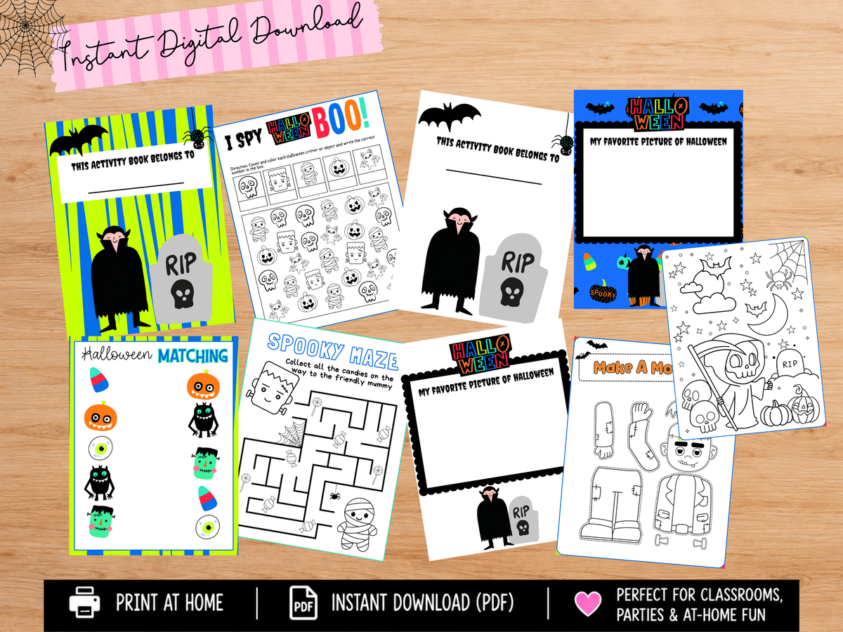 Halloween Activity Book for Kids | 12 Printable Games, Coloring, Mazes (PDF Download)