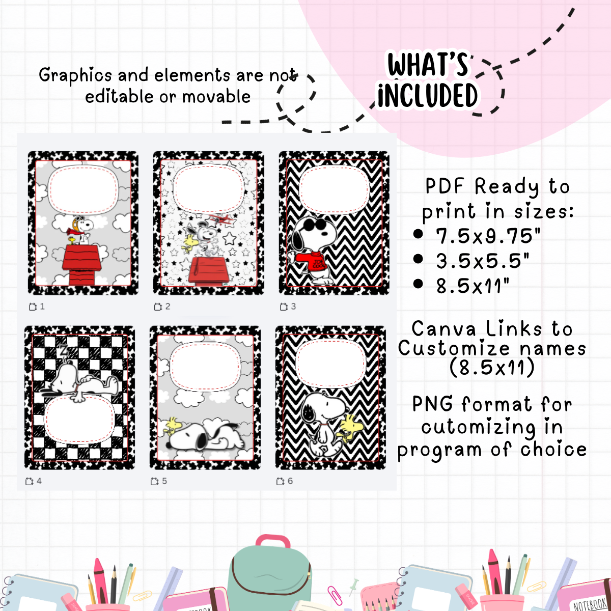 Snoopy Notebook Covers| Canva Composition Notebook Template| Back to School Labels (Copy)