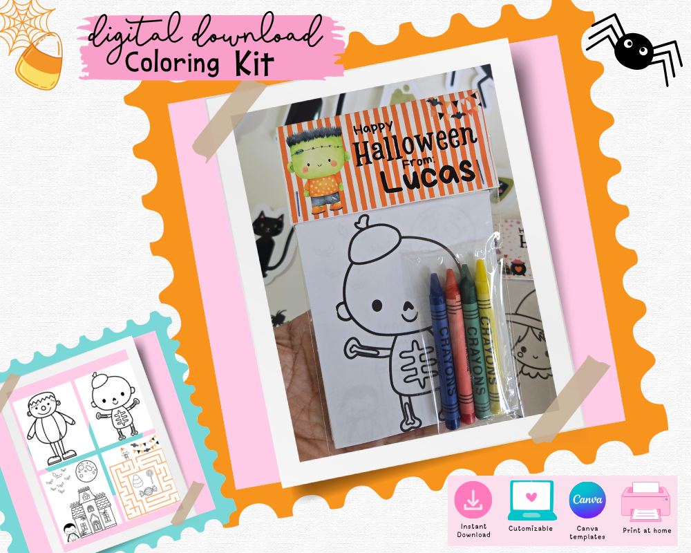 Personalized Halloween Coloring Kit, Party Favors, Classroom Gifts (Digital Download)