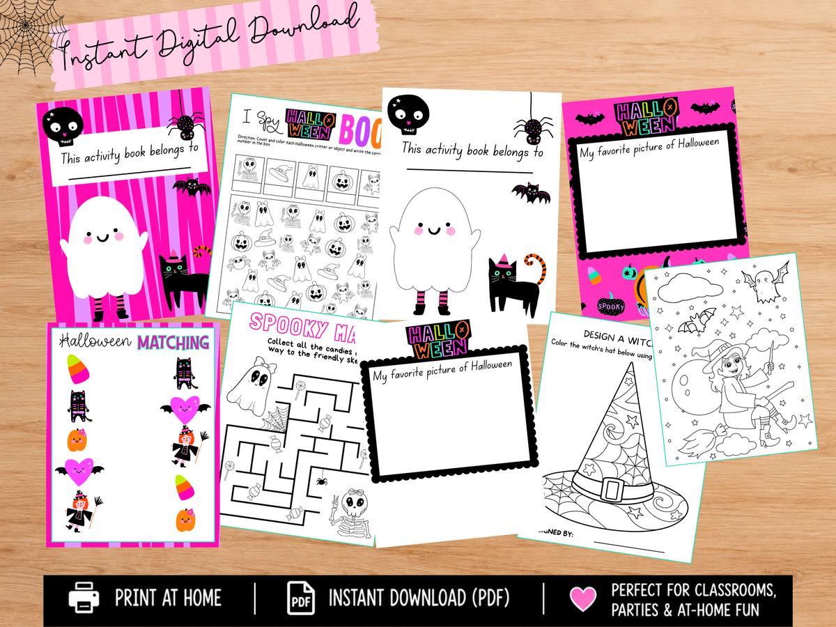 Halloween Activity Book for Kids | 12 Printable Games, Coloring, Mazes (PDF Download)