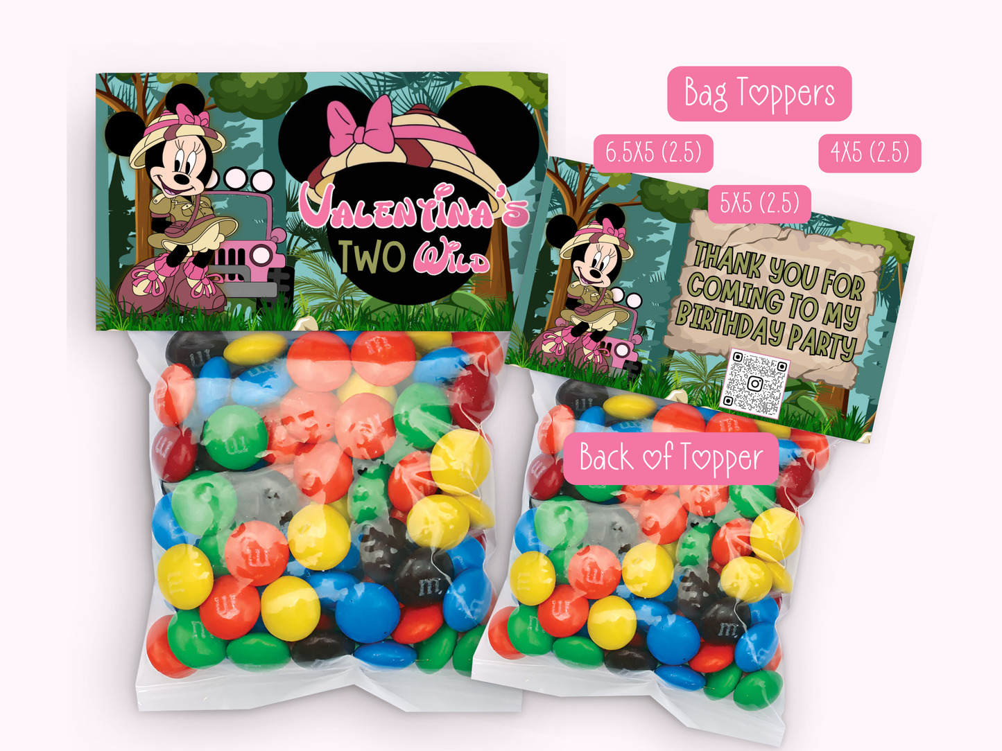 Minnie Safari Favor Bundle| Pink Safari Party Bundle | Editable Canva Template (Instant Download)