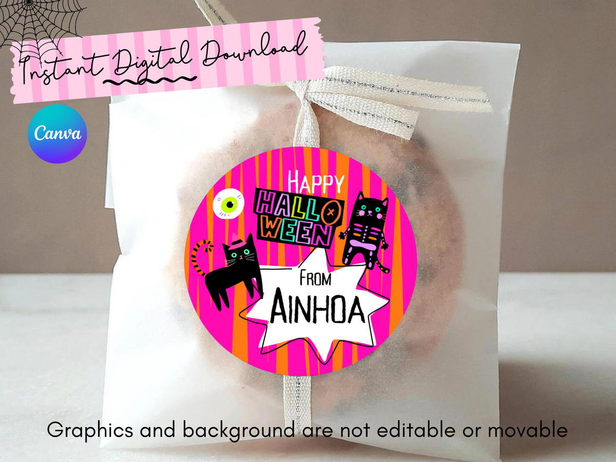 Halloween Stickers Template | Canva Personalized Name Labels | Digital Download