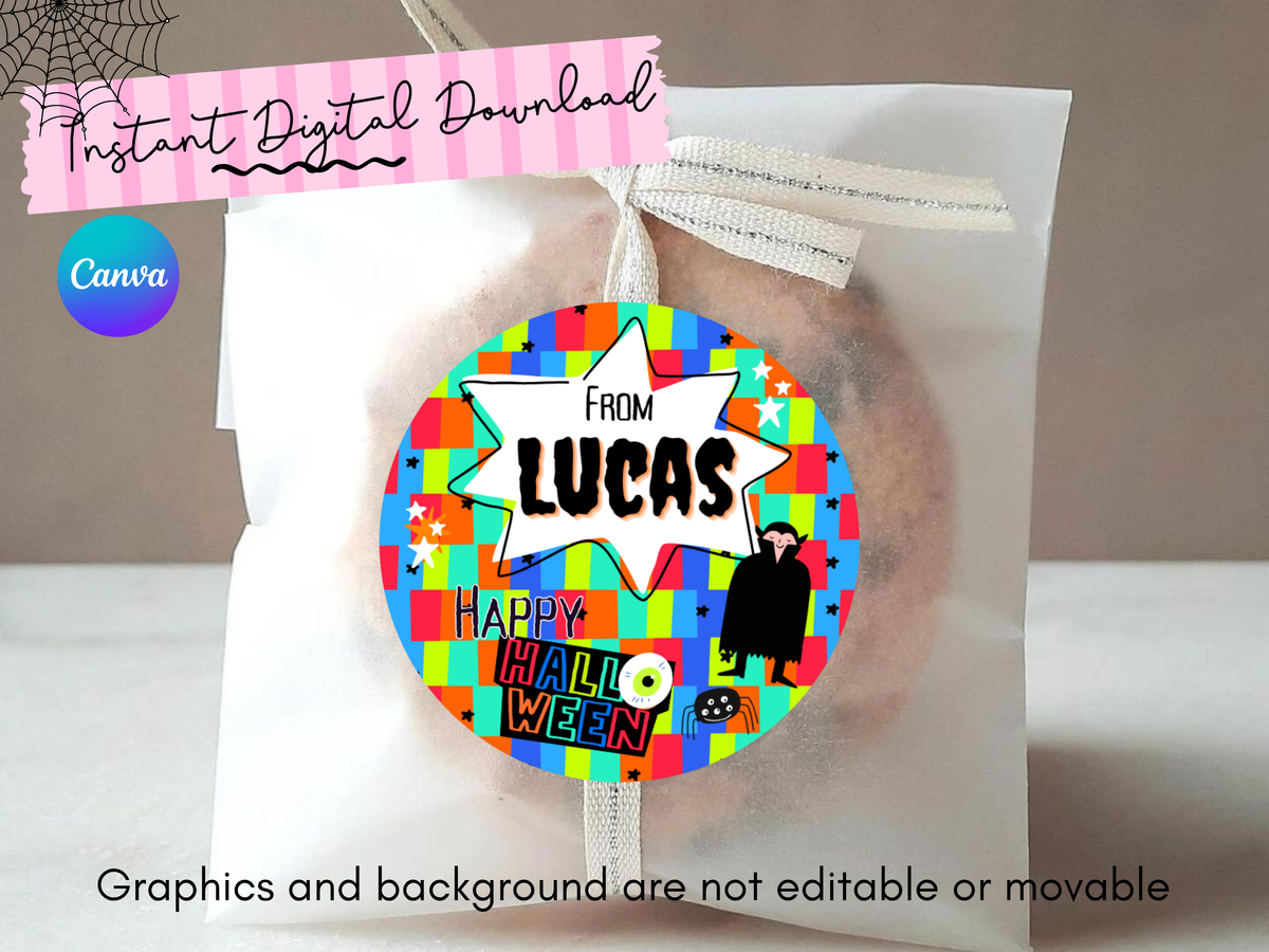Halloween Stickers Template | Canva Personalized Name Labels | Digital Download