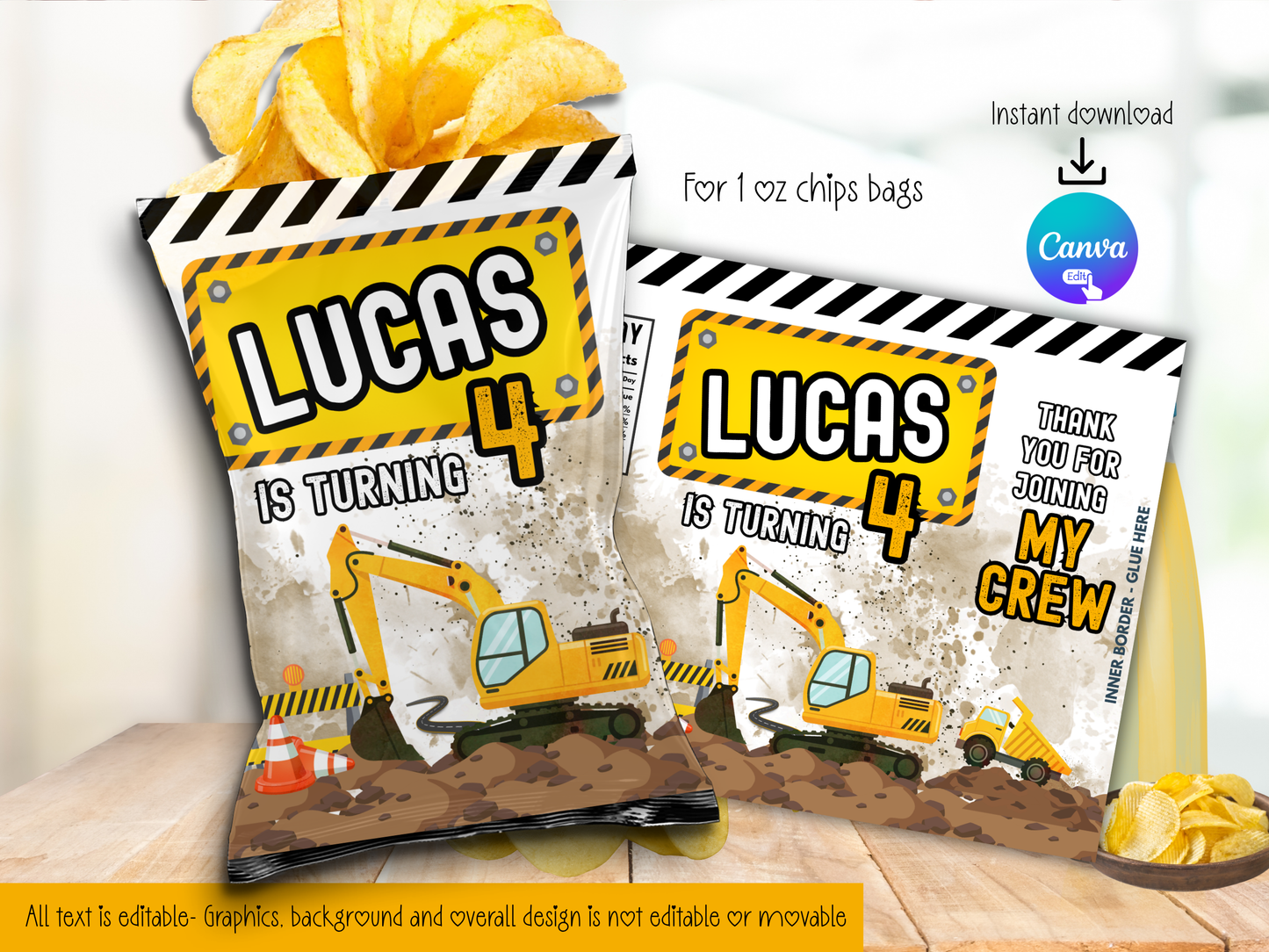 Construction Theme Party Printable (Digital Download) Canva Editable