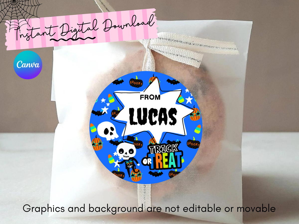 Halloween Stickers Template | Canva Personalized Name Labels | Digital Download