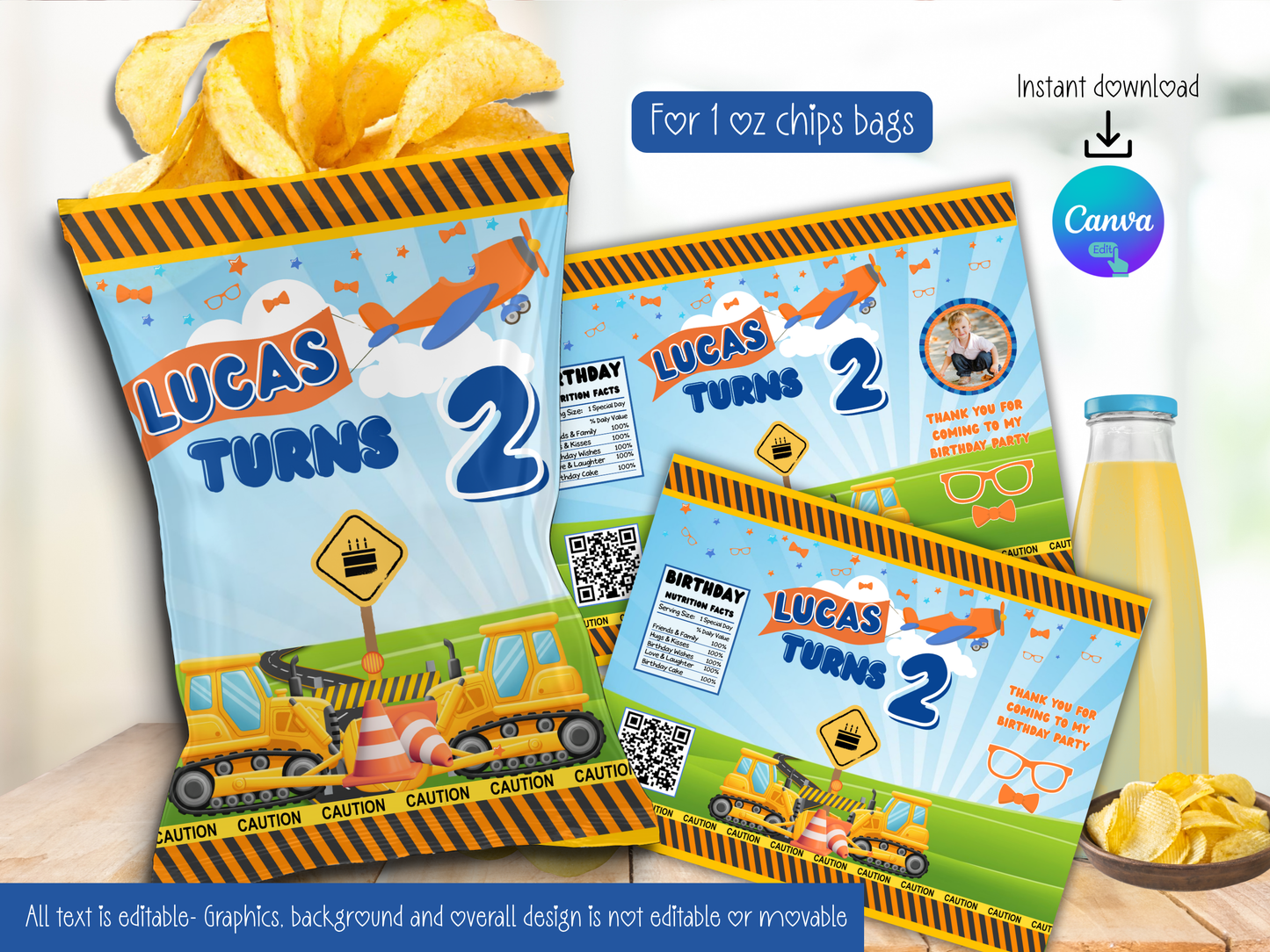 Construction Theme Party Printable (Digital Download) Canva Editable