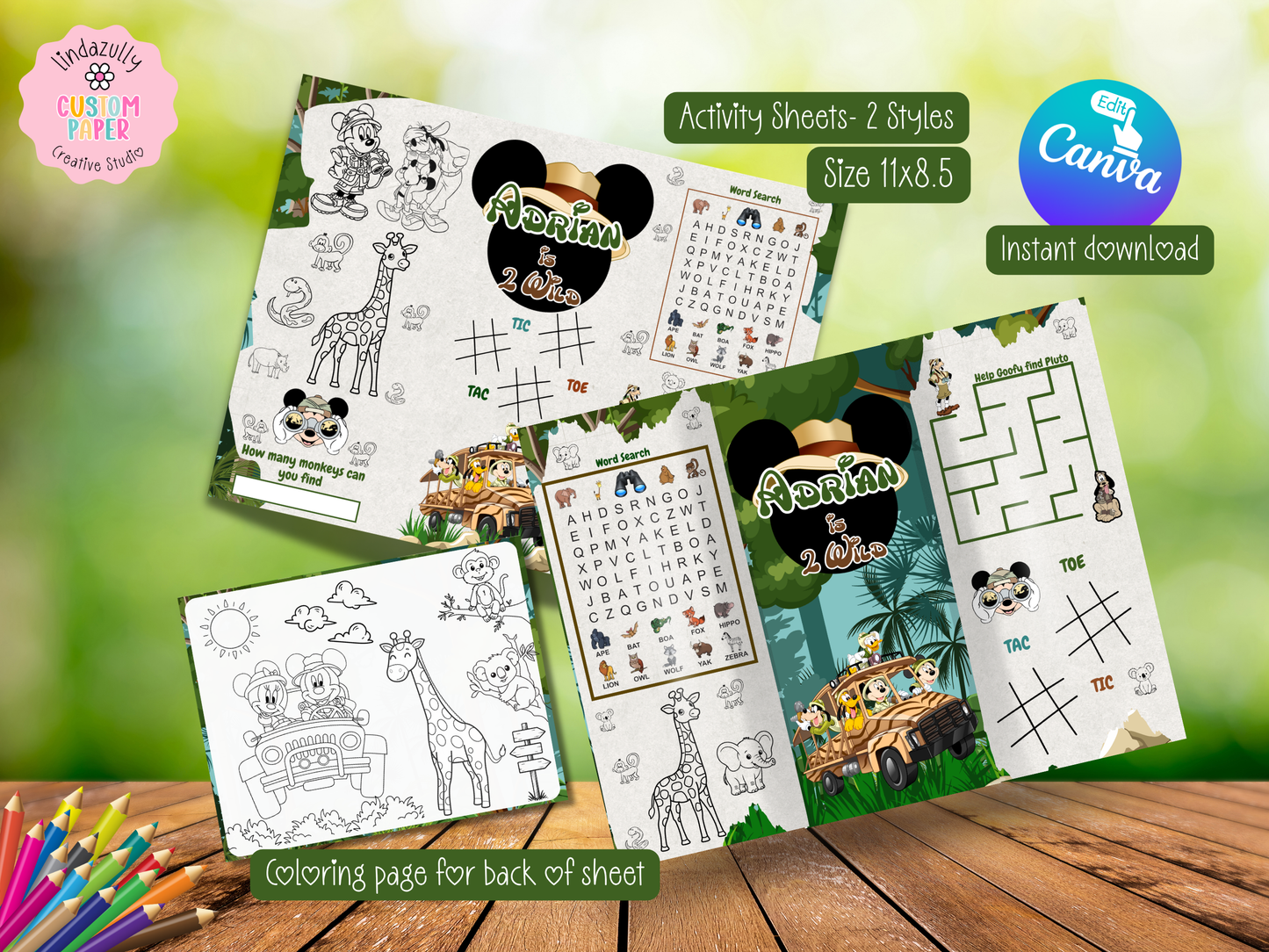 Mickey Safari Party Bundle Canva Template | Editable Jungle Birthday Decorations | Chip Bag, Capri Sun, Water Bottle Labels & More