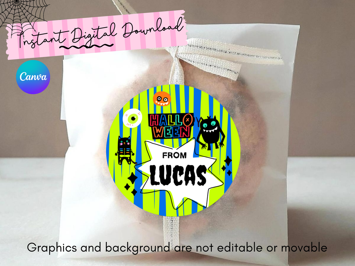 Halloween Stickers Template | Canva Personalized Name Labels | Digital Download