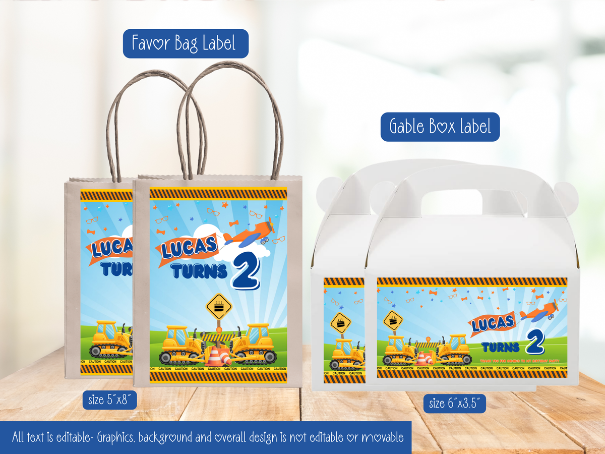 Construction Theme Party Printable (Digital Download) Canva Editable