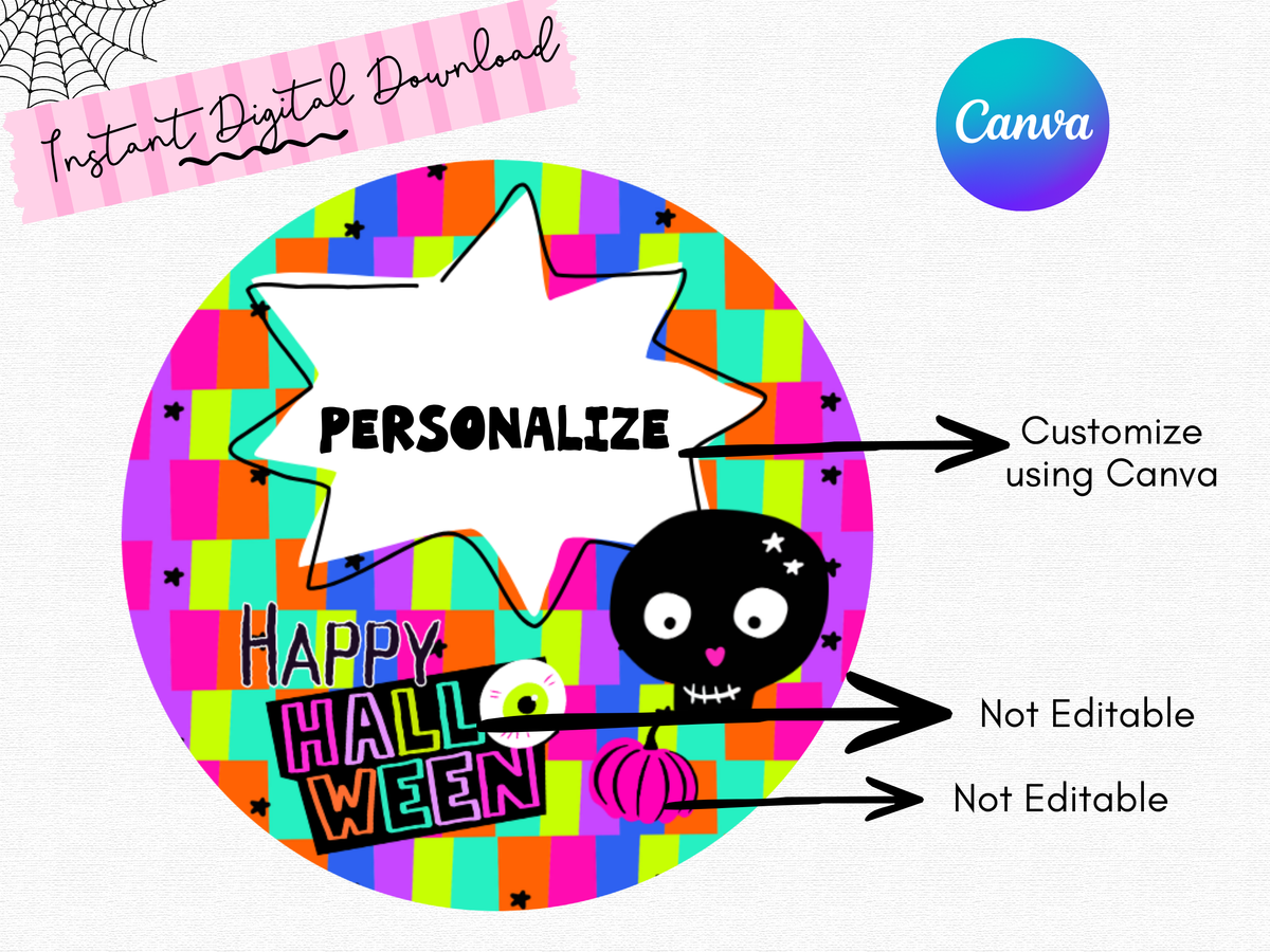 Halloween Stickers Template | Canva Personalized Name Labels | Digital Download