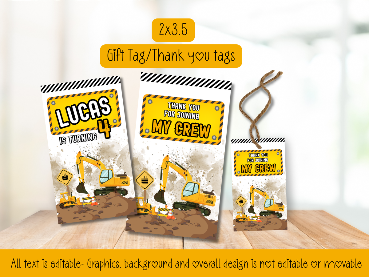 Construction Theme Party Printable (Digital Download) Canva Editable