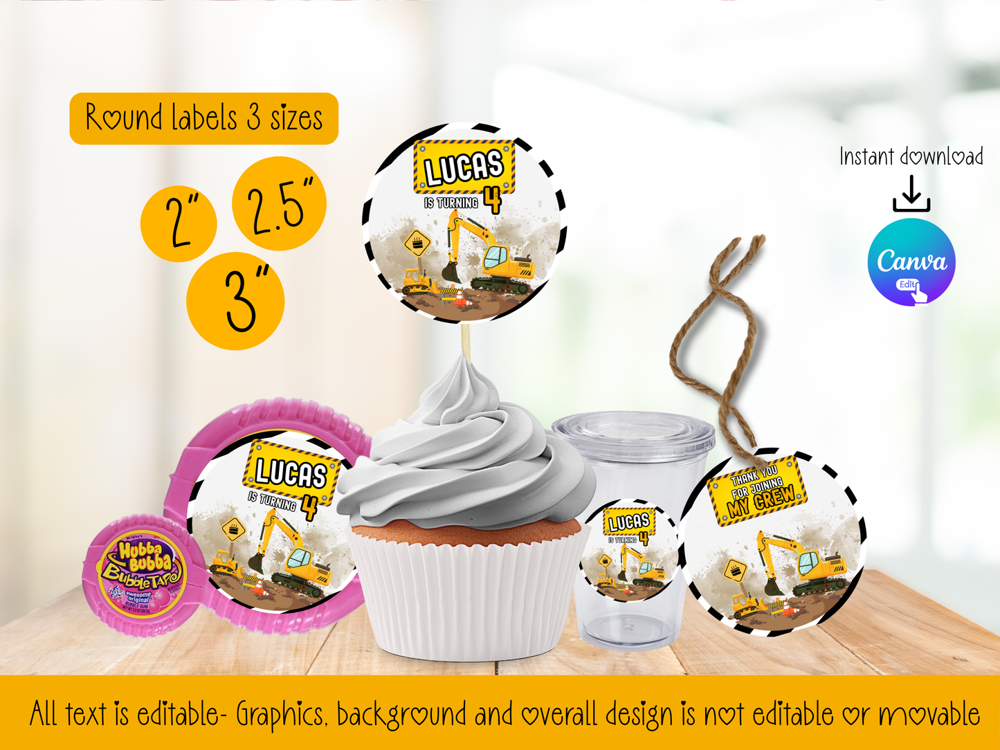Construction Theme Party Printable (Digital Download) Canva Editable