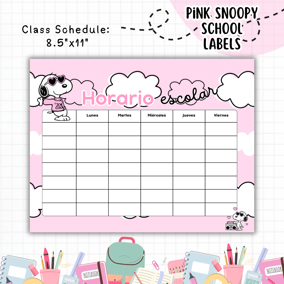 Pink Snoopy School Labels - Digital Download