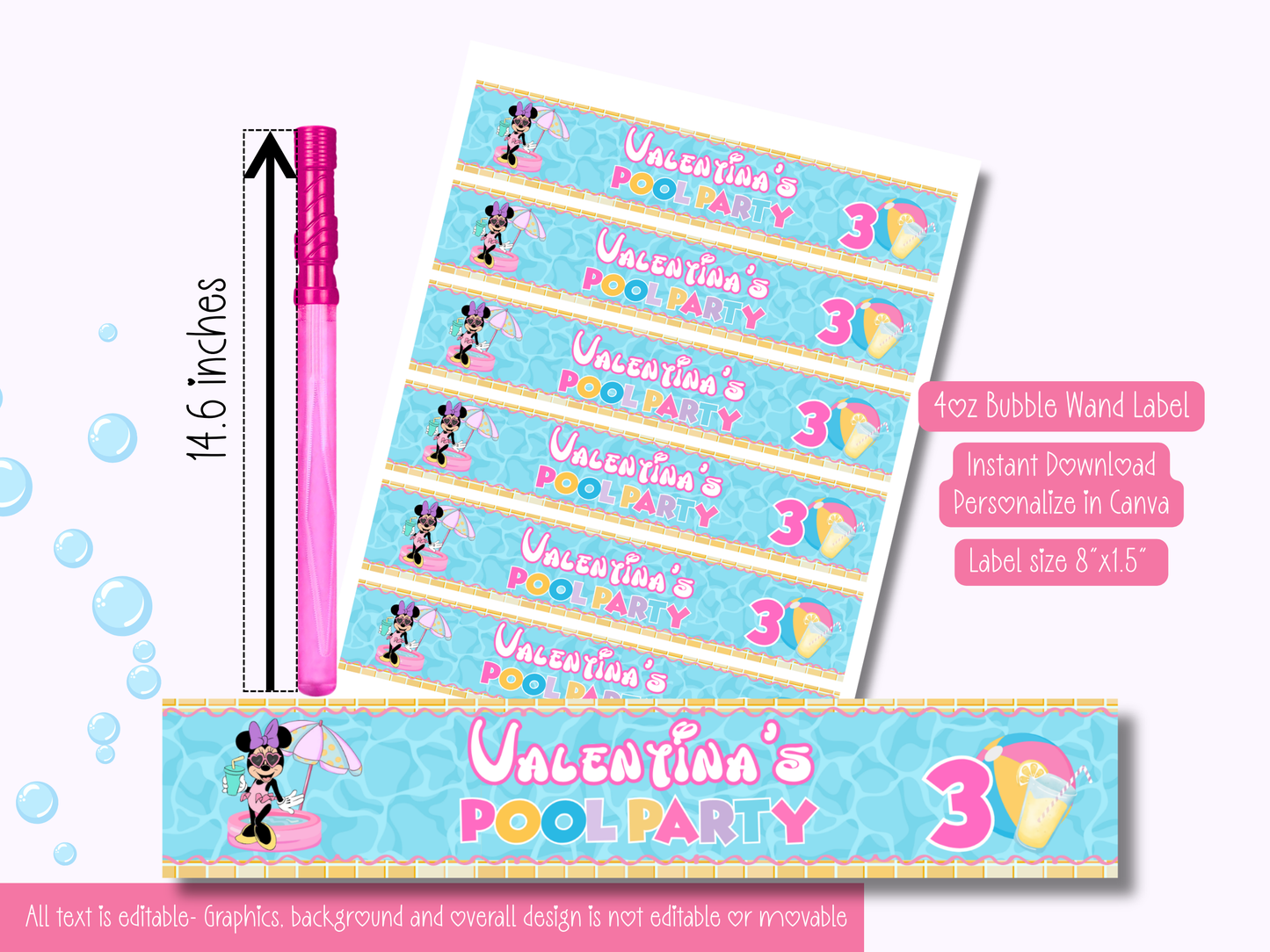 Minnie Pool Party Printable Templates | 10 template bundle