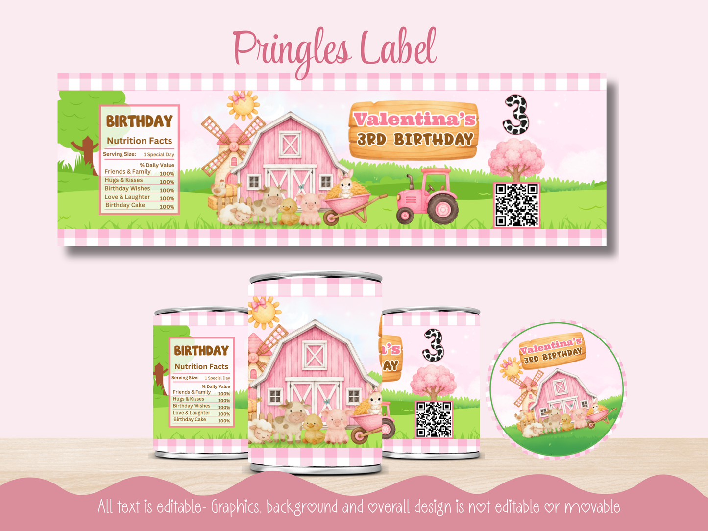 Pink Farm Party Decor Bundle| Canva Editable| Instant Download