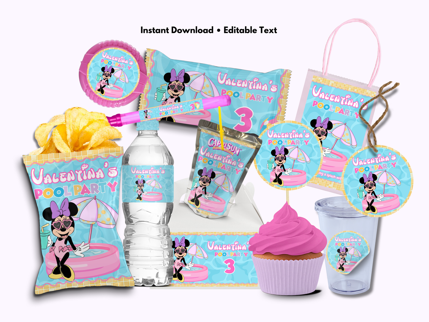 Minnie Pool Party Printable Templates | 10 template bundle