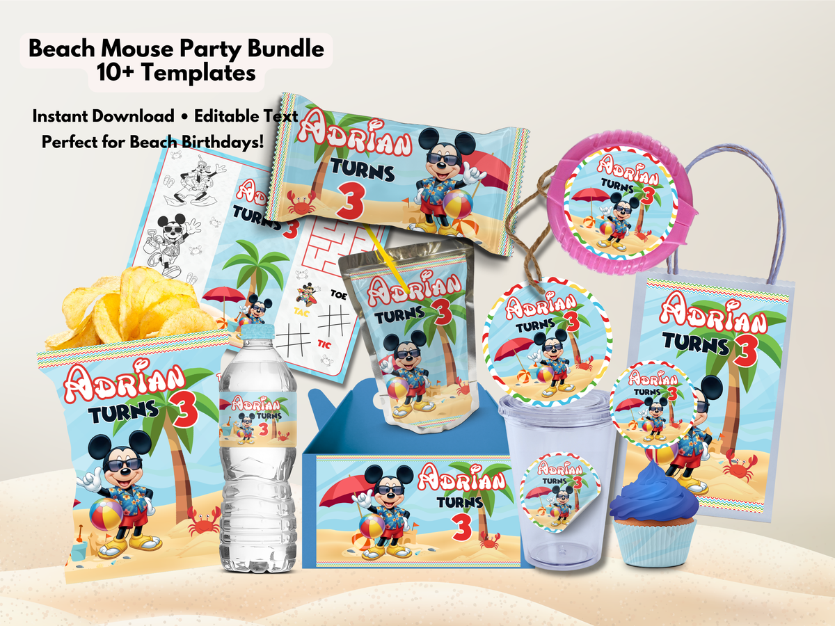 Editable Mickey Summer Birthday Party Printables