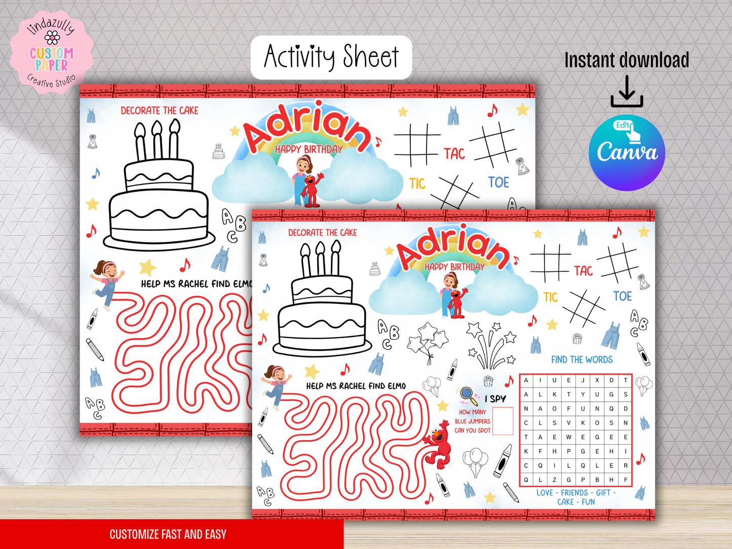 MS Rachel And Elmo Printables| Mini Birthday Party Bundle | Canva Templates (Digital Download)