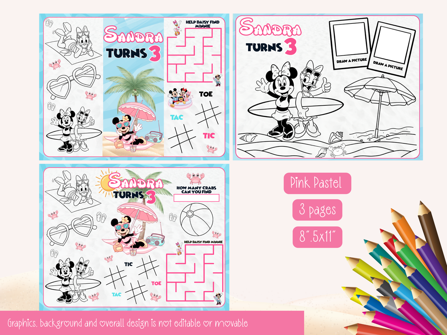 Editable Beach Mouse Party Activity Pack – Personalized Canva Templates