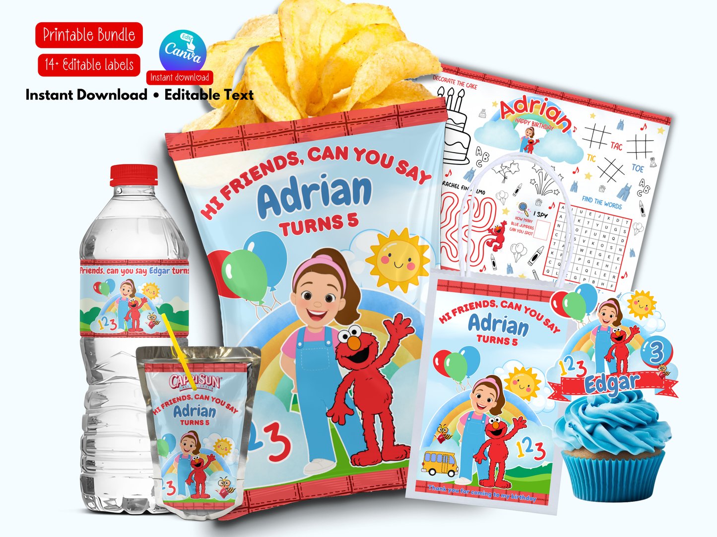 Ms Rachel and Elmo Printable Party Bundle | Canva Editable| Instant Download