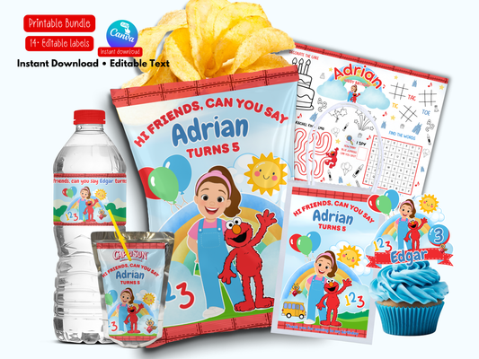 Ms Rachel and Elmo Printable Party Bundle | Canva Editable| Instant Download