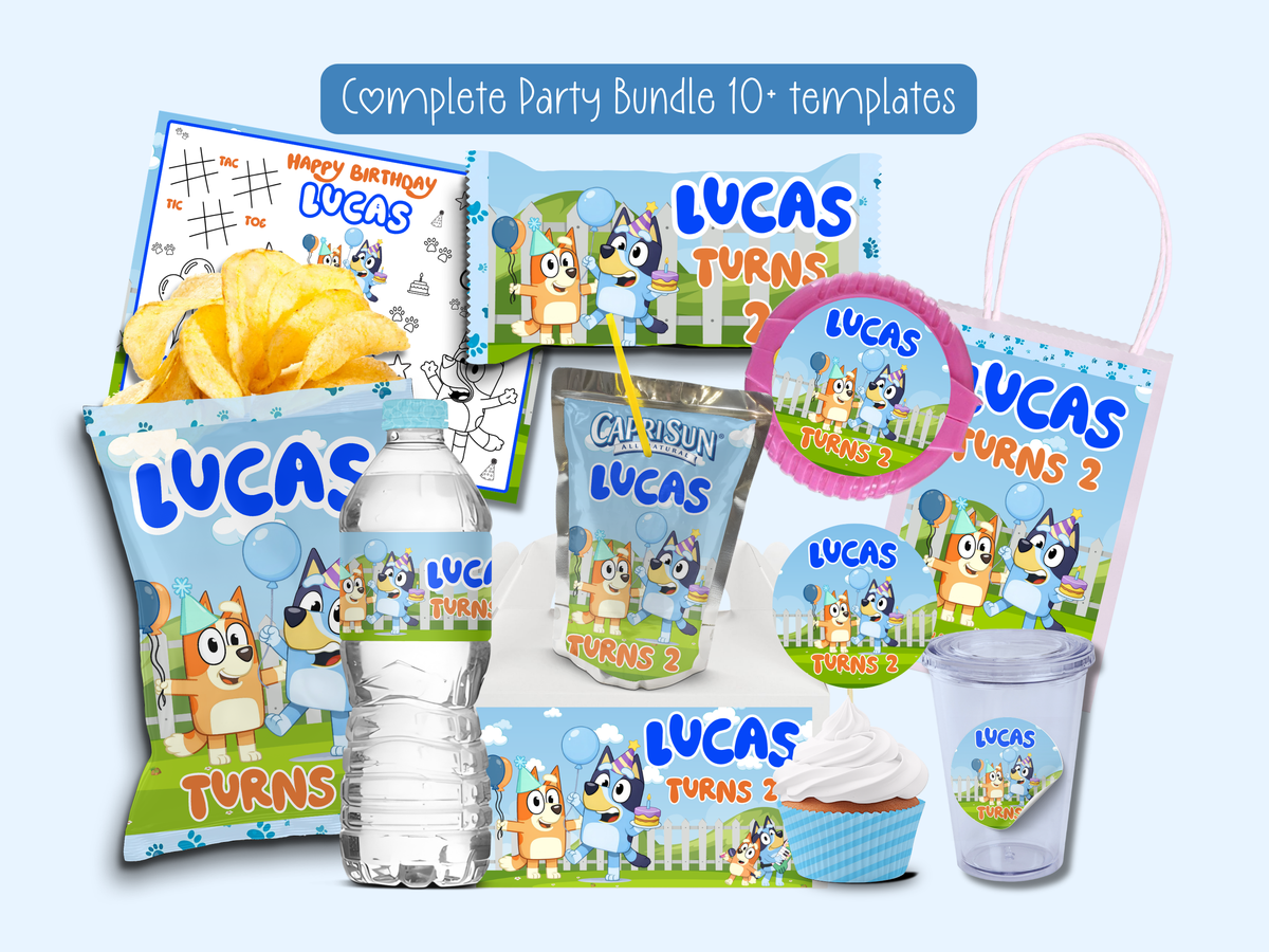 Bluey Inspired Birthday Party Bundle Template | Editable Canva Party Decorations