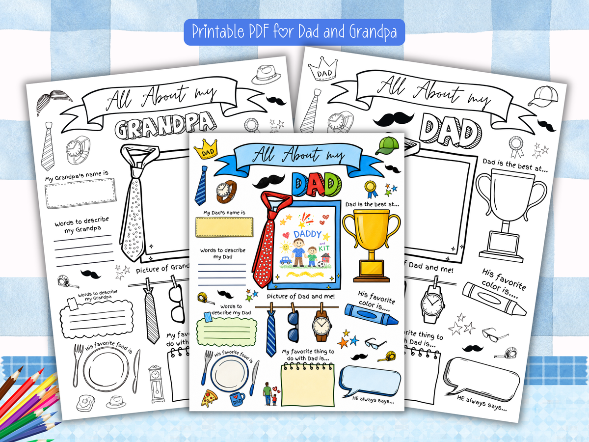 Father's Day Printable PDF Bundle | All About My Dad & Grandpa Keepsake Pages