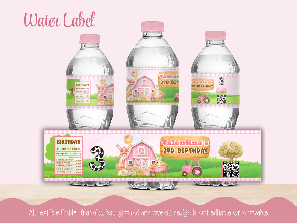 Pink Farm Party Decor Bundle| Canva Editable| Instant Download