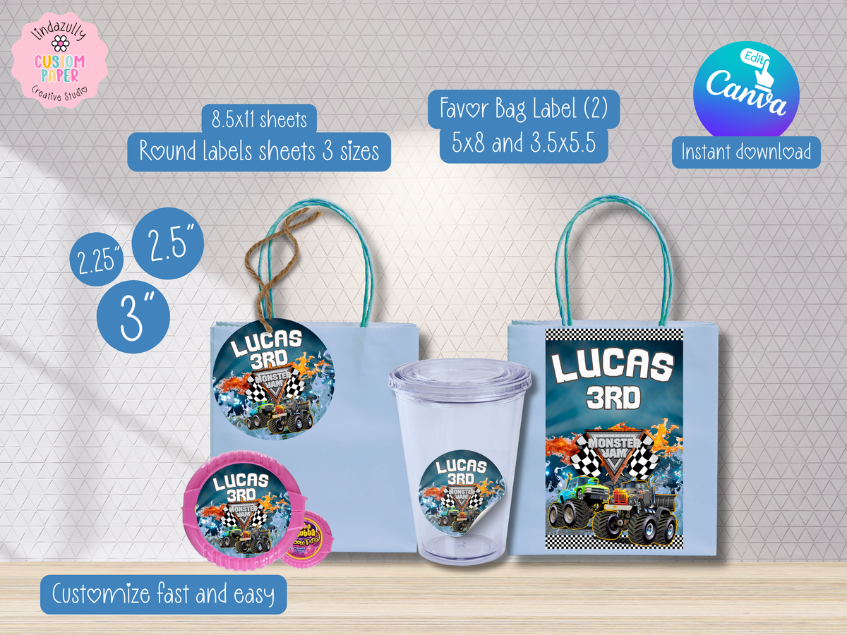 Monster Truck Jam Birthday Party Bundle, (Digital Download) Canva Editable