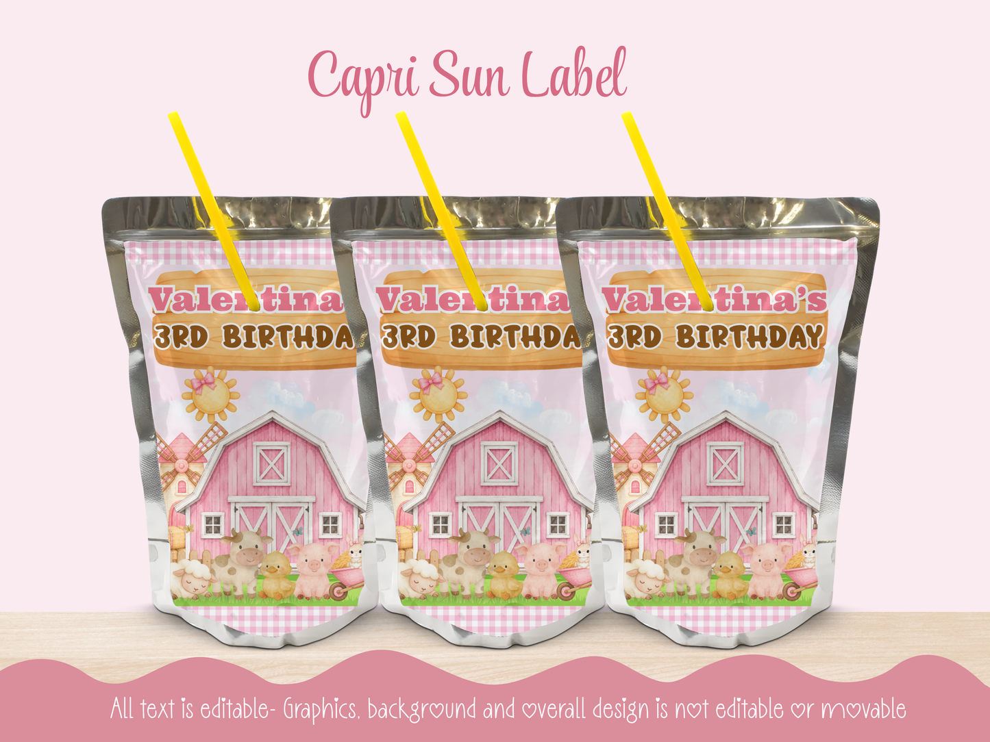 Pink Farm Party Decor Bundle| Canva Editable| Instant Download