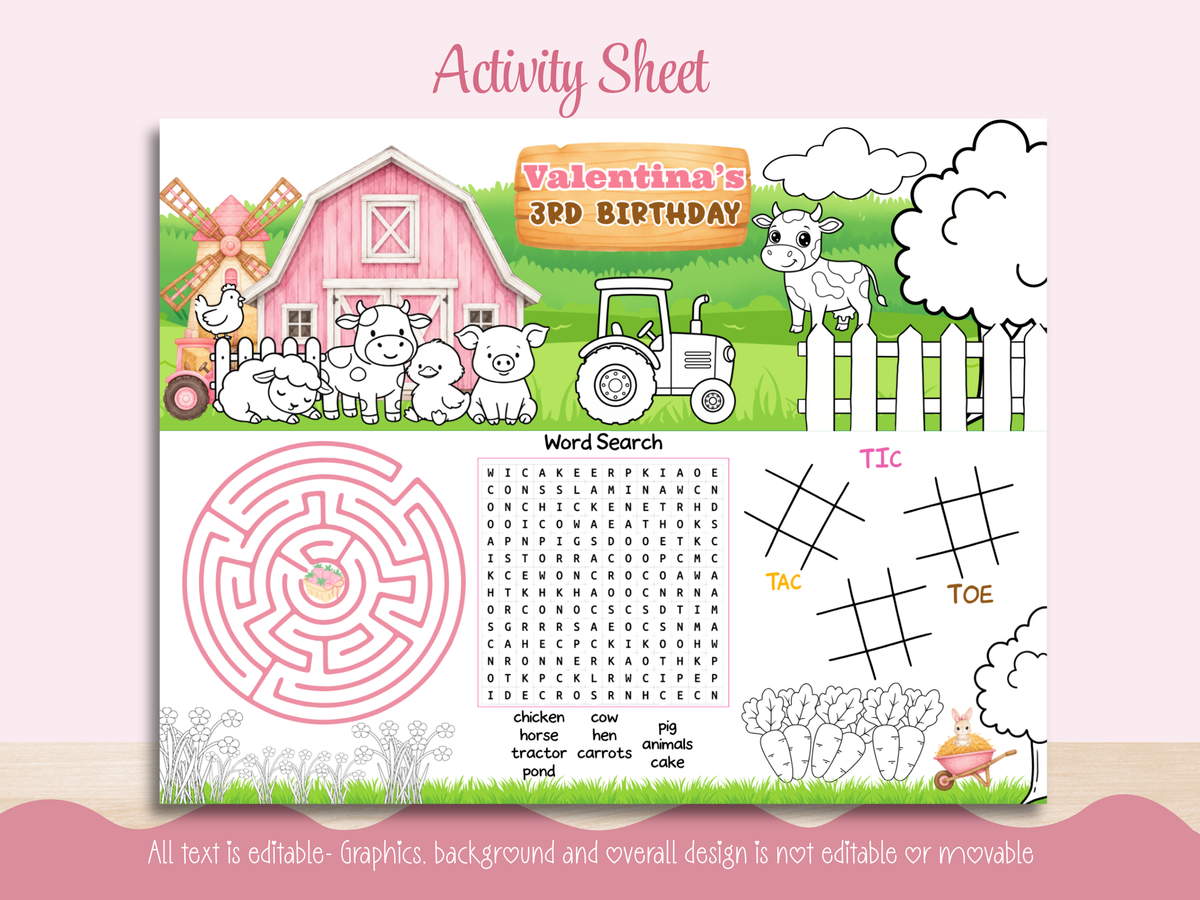 Pink Farm Party Decor Bundle| Canva Editable| Instant Download