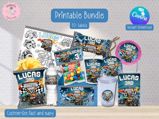 Monster Truck Jam Birthday Party Bundle, (Digital Download) Canva Editable