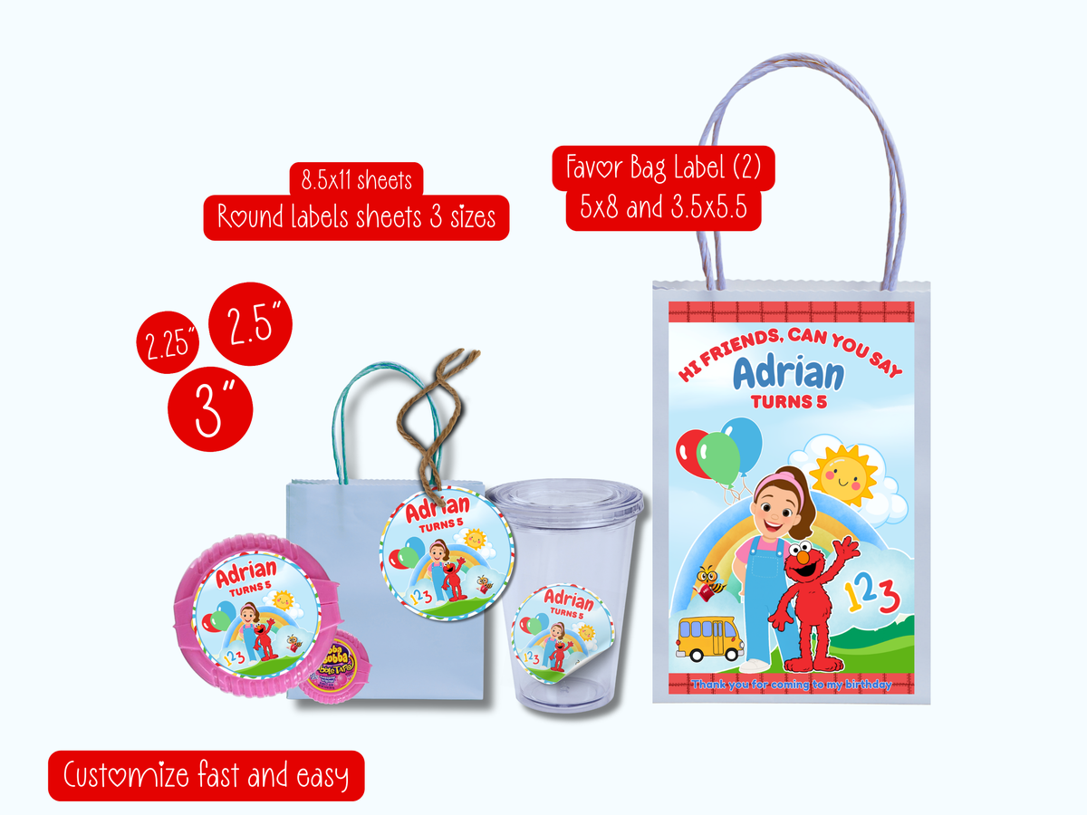 Ms Rachel and Elmo Printable Party Bundle | Canva Editable| Instant Download