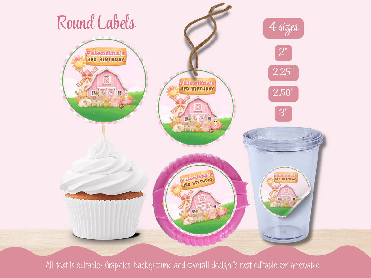 Pink Farm Party Decor Bundle| Canva Editable| Instant Download