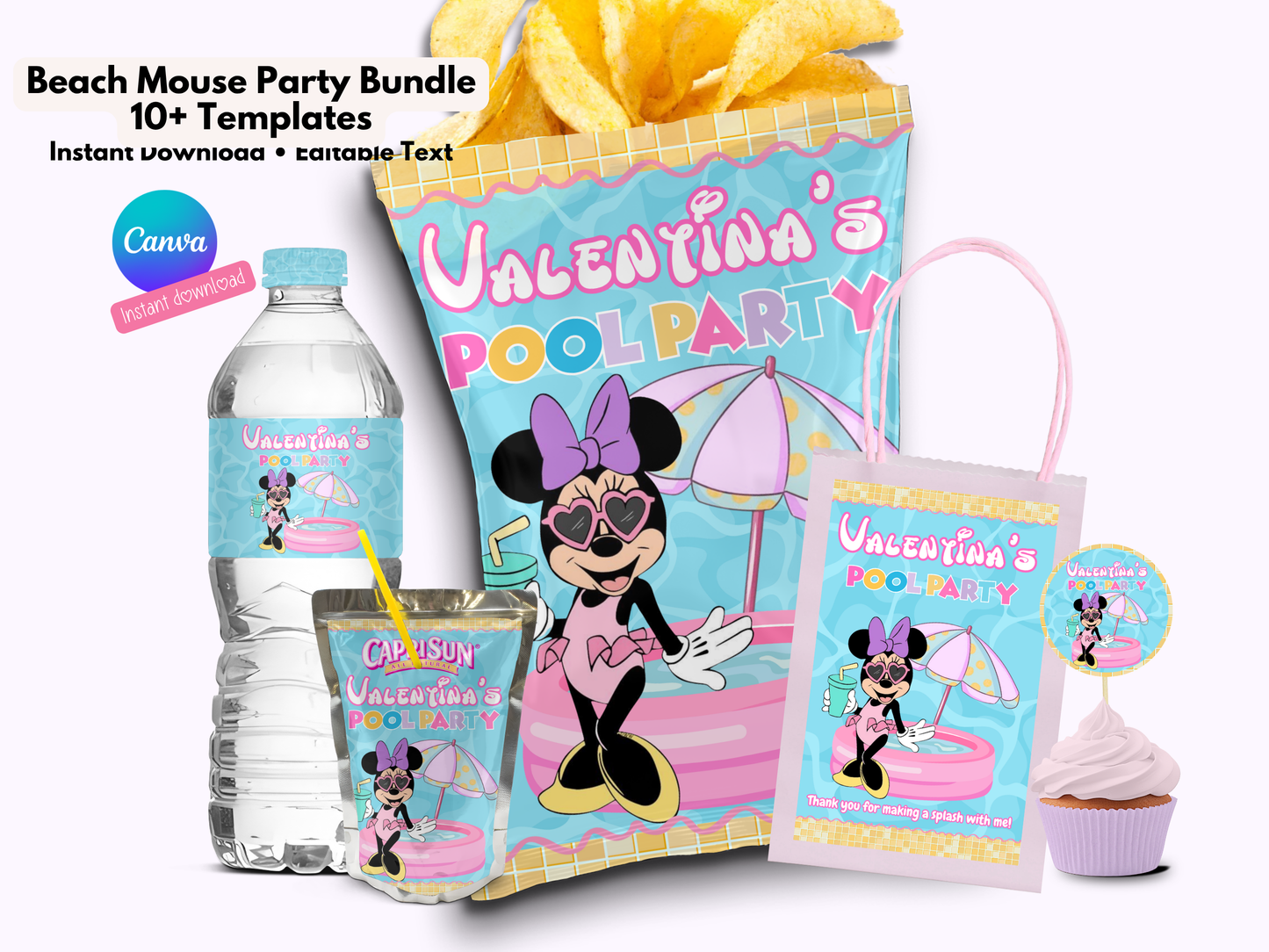 Minnie Pool Party Printable Templates | 10 template bundle